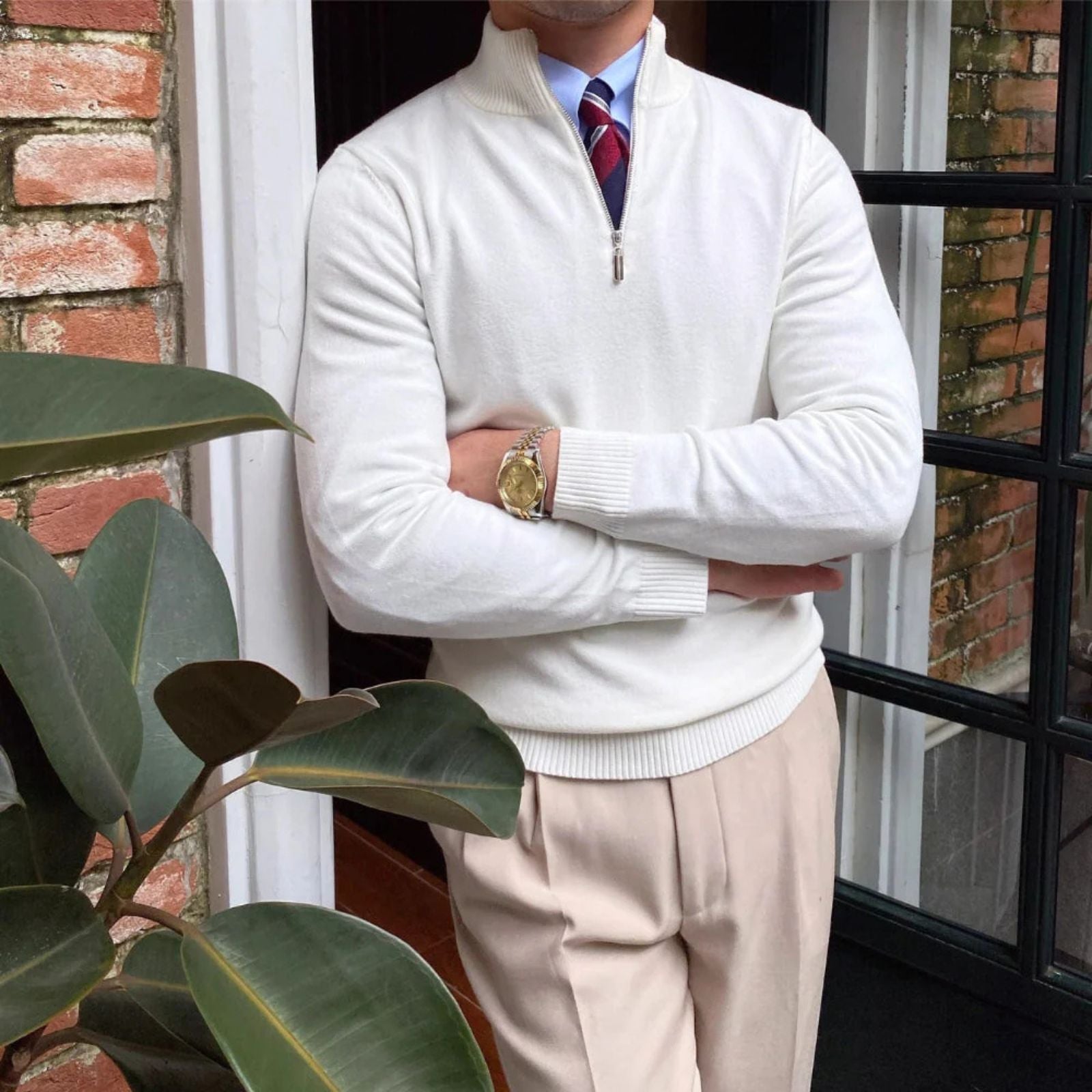 The Trentino Stand Collar Quarter-Zip Sweater