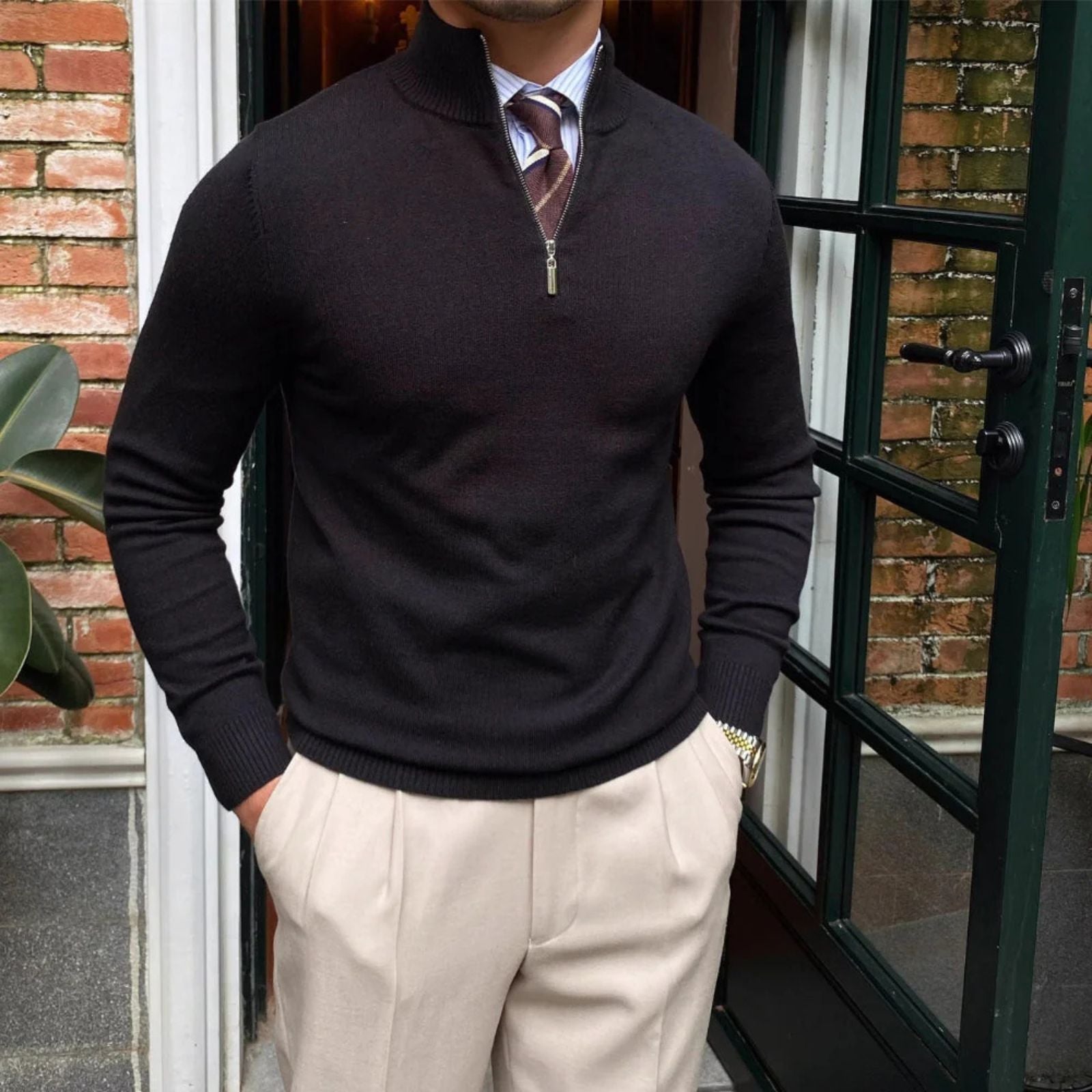 The Trentino Stand Collar Quarter-Zip Sweater