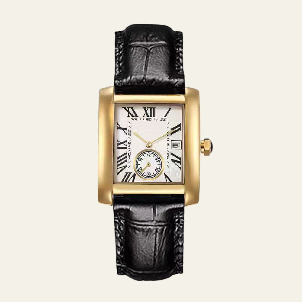 The Bordeaux Leather Rectangular Watch