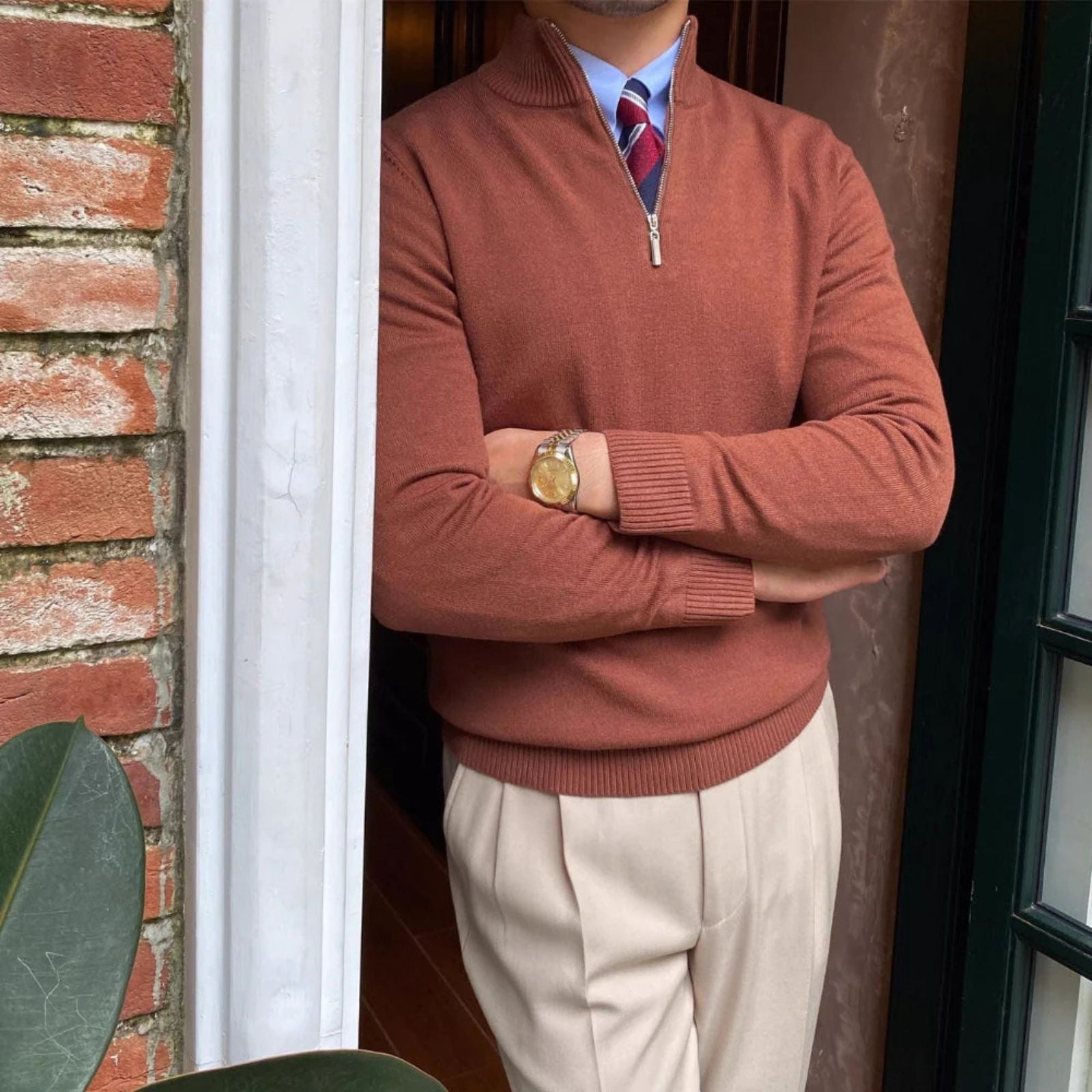The Trentino Stand Collar Quarter-Zip Sweater