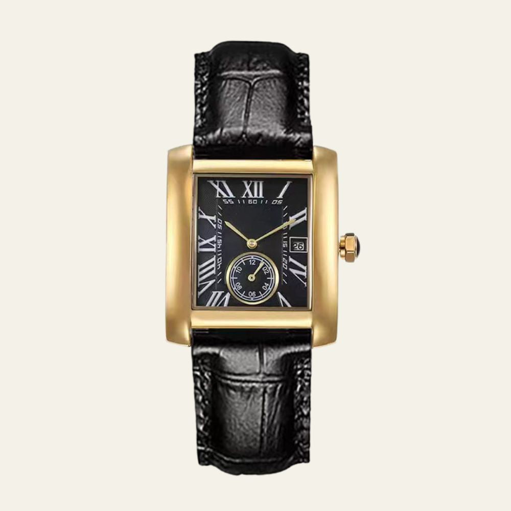 The Bordeaux Leather Rectangular Watch