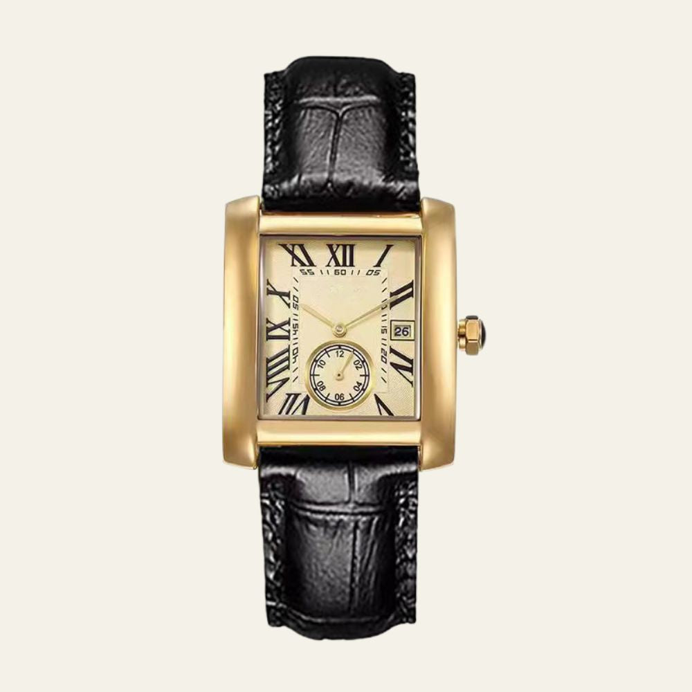The Bordeaux Leather Rectangular Watch