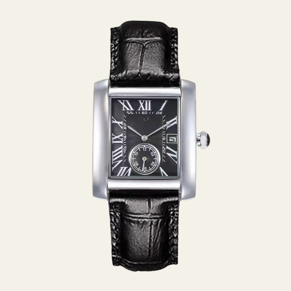 The Bordeaux Leather Rectangular Watch