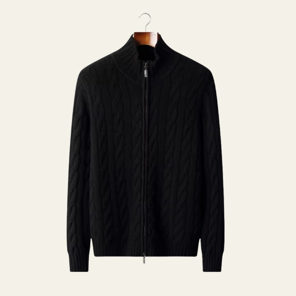 The Davos Merino Wool Cable Zip Knit