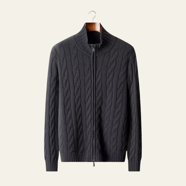 The Davos Merino Wool Cable Zip Knit