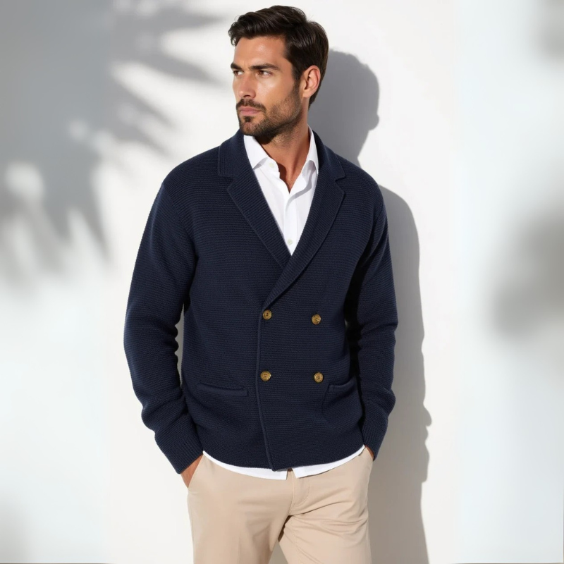 The Bellagio Double-Breasted Knit Cardigan