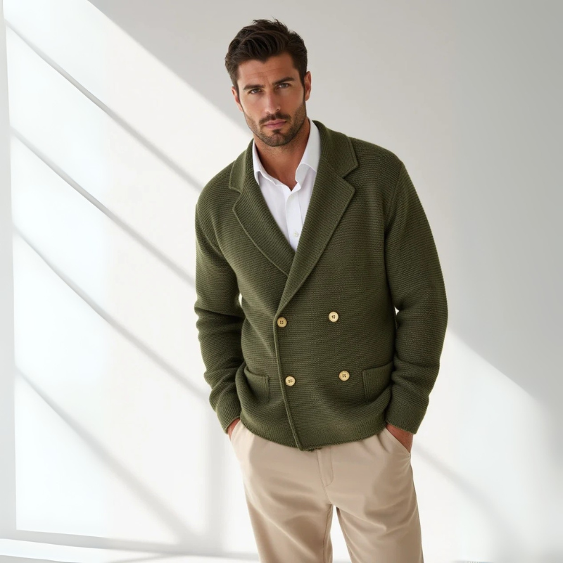 The Belluno Double-Breasted Knit Cardigan