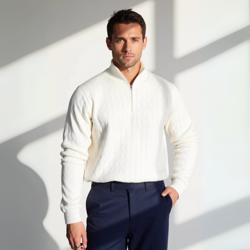 The Savona Cable-Knit Quarter-Zip Pullover