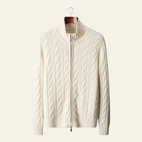 The Davos Merino Wool Cable Zip Knit