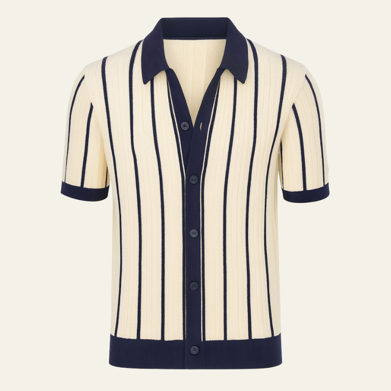 The Capri Cotton Knit Polo in Ivory & Navy